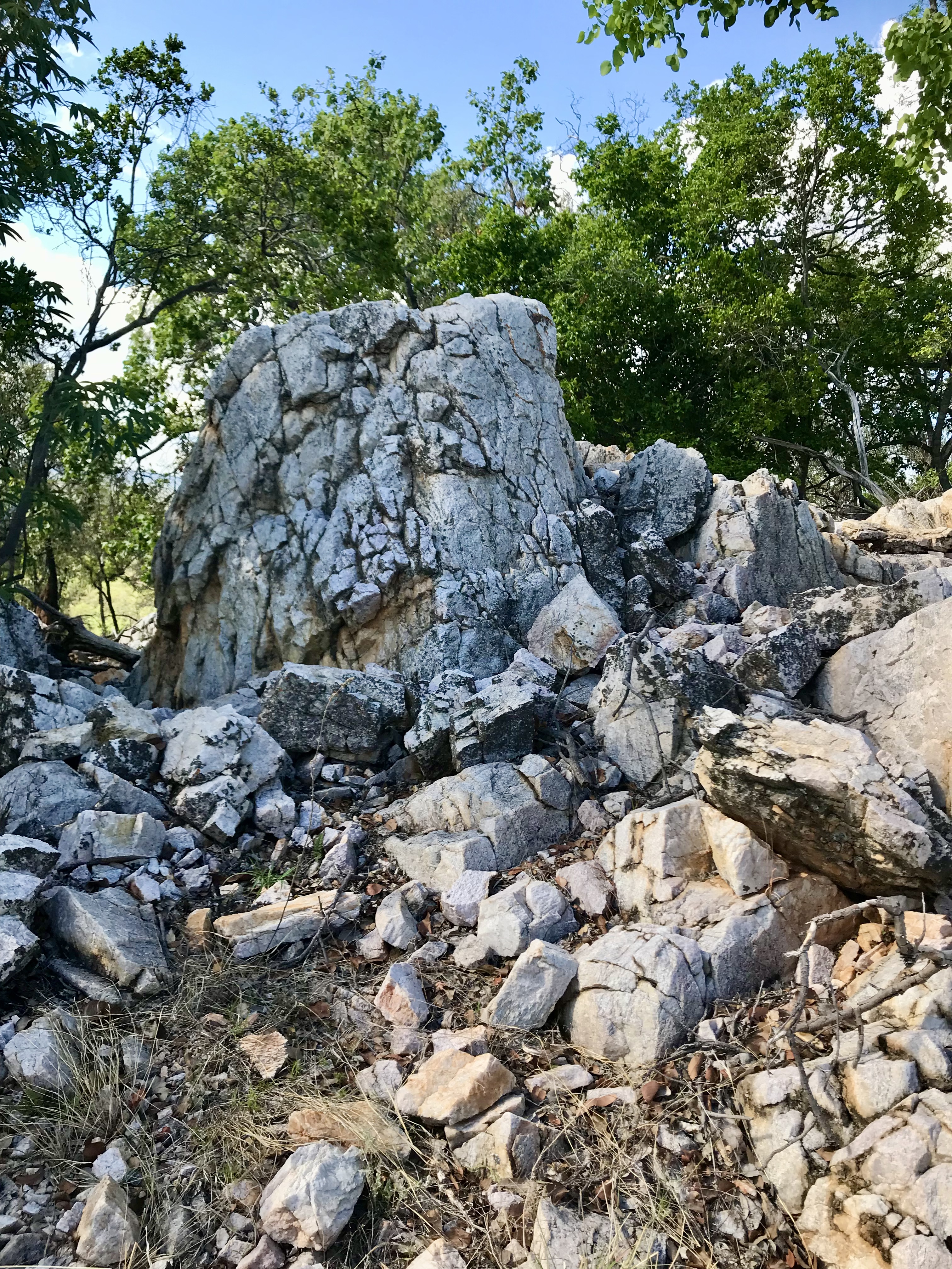 Quartz Hill showing outcropping quartz on the hillside.